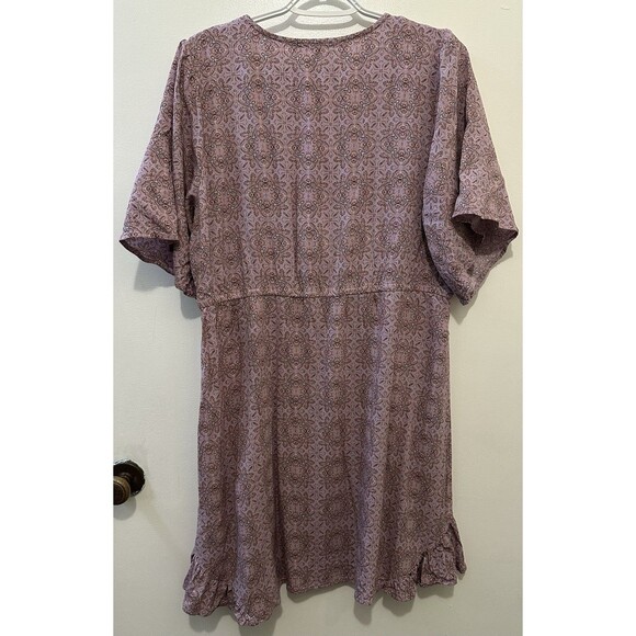 Rewind Boho Medallion Dress XXL Mauve Rayon Ruffle Hem Casual - Picture 2 of 6